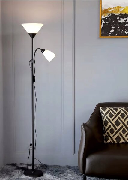 Smart LED AGNES stojací černá lampa čtecí nastavitelná 2xE27