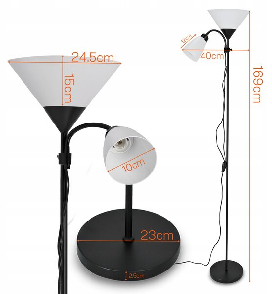 Smart LED AGNES stojací černá lampa čtecí nastavitelná 2xE27