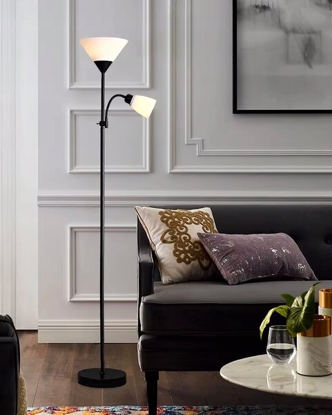 Smart LED AGNES stojací černá lampa čtecí nastavitelná 2xE27