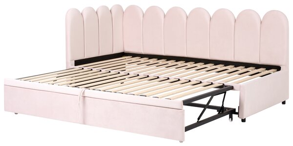 Rozkládací postel Umělý samet TERROU 90 x 200 cm Pastelově růžová