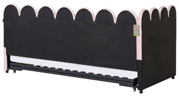 Rozkládací postel Umělý samet TERROU 90 x 200 cm Pastelově růžová
