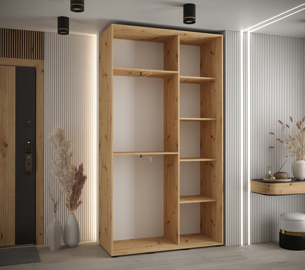 Šatní skříň YVONA 3 - 130/45 cm, dub artisan / černá