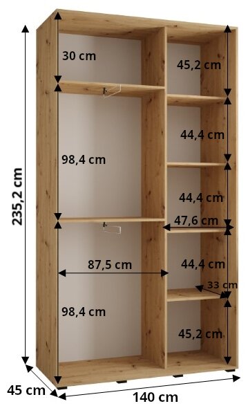 Šatní skříň INDIRA 4 - 140/45 cm, kašmír / stříbrná