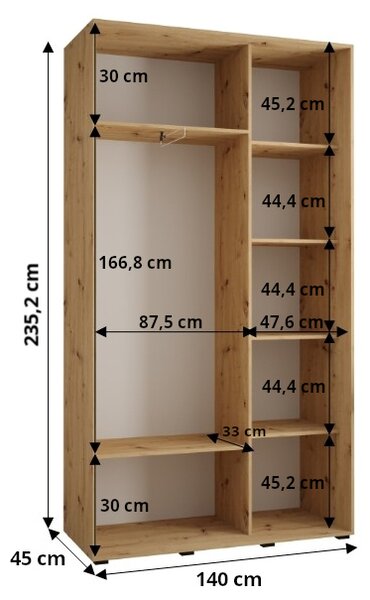 Šatní skříň INDIRA 4 - 140/45 cm, kašmír / stříbrná