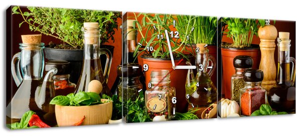 Obraz s hodinami Zeleninové přísady - 3 dílný Rozměry: 90 x 30 cm