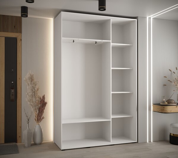 Šatní skříň YVONA 11 - 150/45 cm, bílá / stříbrná