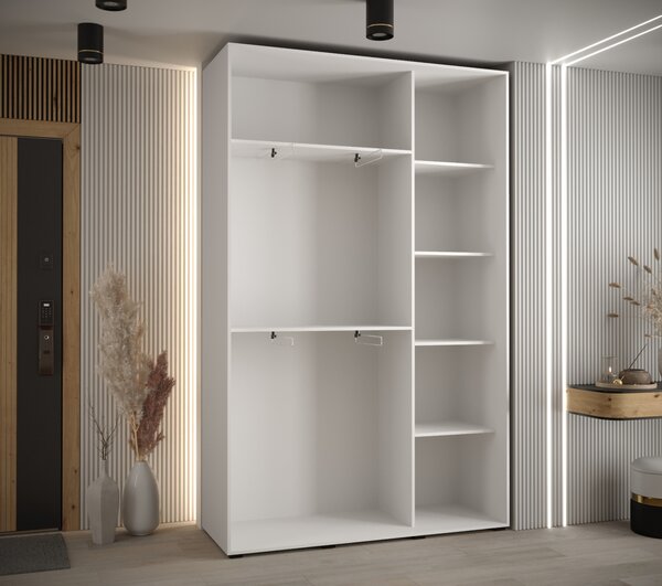 Šatní skříň YVONA 11 - 150/45 cm, bílá / stříbrná