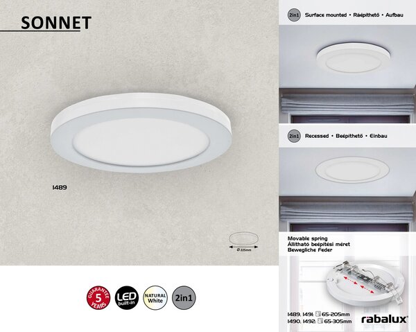 Rabalux LED stropní svítidlo Sonnet 1x18W | 1880lm | 4000K | IP20 - průměr 22,5cm, bílé