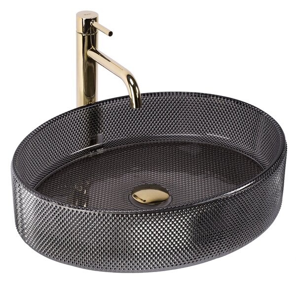 Rea Mirella Black, umyvadlo na desku 495x380x125 mm, kouřové sklo-černá, REA-U3524