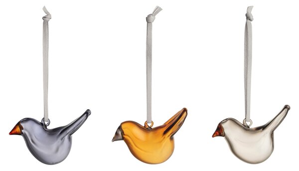 Skleněné ozdoby ptáčci oiva toikka iittala mix 3 ks (oranžový)