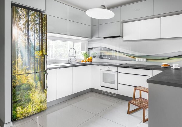 Nálepka tapeta na ledničku Slunce v lese FridgeStick-70x190-f-98252702