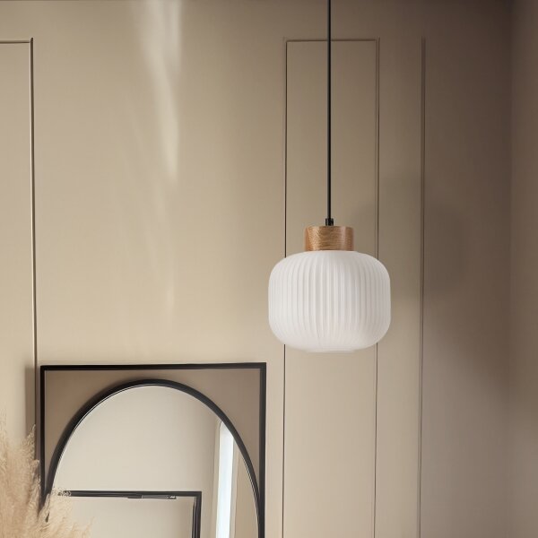 Lustr na lanku HARMONY 1xE27/15W/230V pr. 20 cm bílá/dub