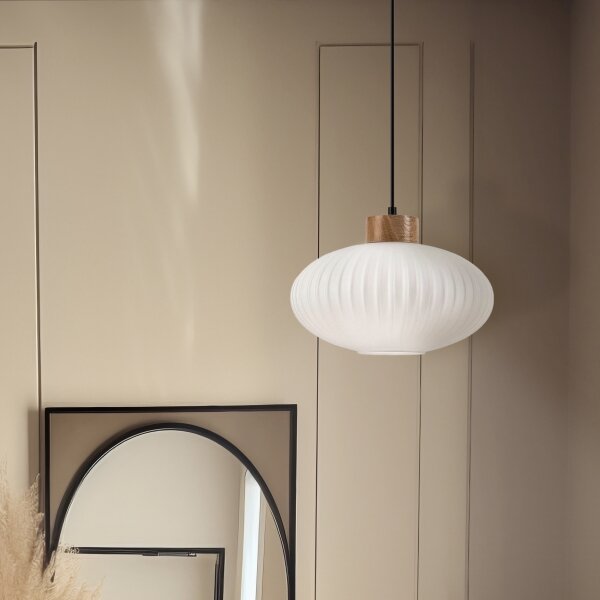 Lustr na lanku HARMONY 1xE27/15W/230V pr. 30 cm bílá/dub