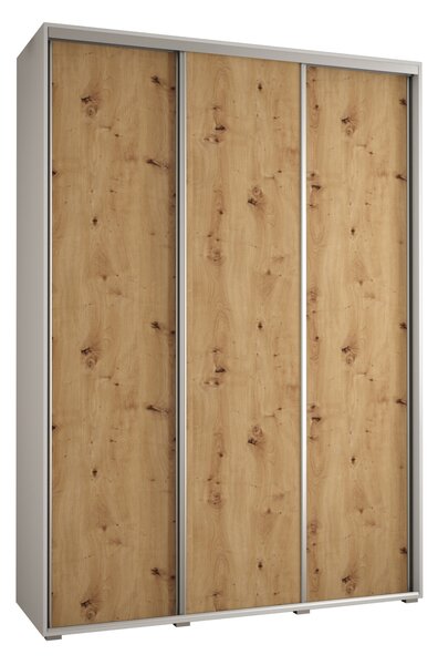 Šatní skříň YVONA 1 - 170/45 cm, bílá / dub artisan / stříbrná