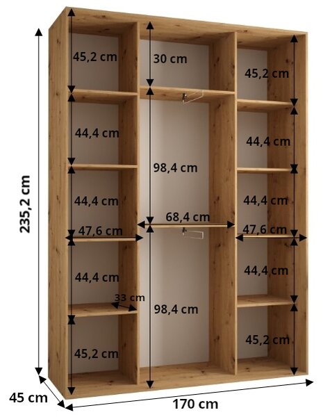 - Šatní skříň ASIRI 5 - 170/45 cm, dub artisan / bílá / stříbrná