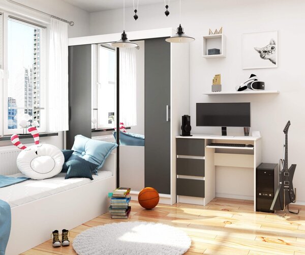 Ak furniture Psací stůl A-6 90 cm bílý/grafitově šedý levý