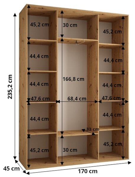 - Šatní skříň ASIRI 5 - 170/45 cm, dub artisan / bílá / stříbrná