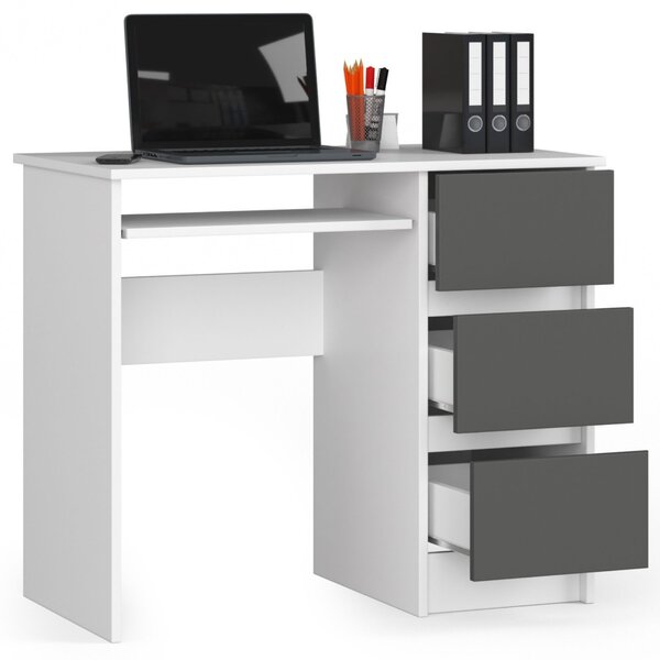 Ak furniture Psací stůl A-6 90 cm bílý/grafitově šedý pravý