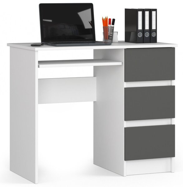 Ak furniture Psací stůl A-6 90 cm bílý/grafitově šedý pravý