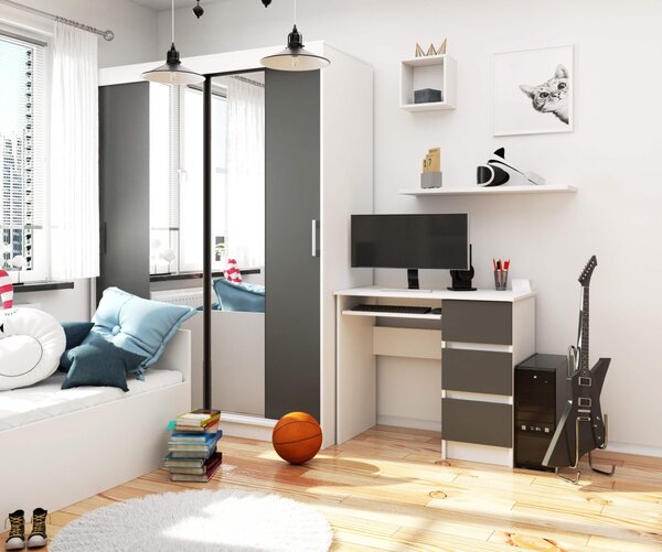 Ak furniture Psací stůl A-6 90 cm bílý/grafitově šedý pravý