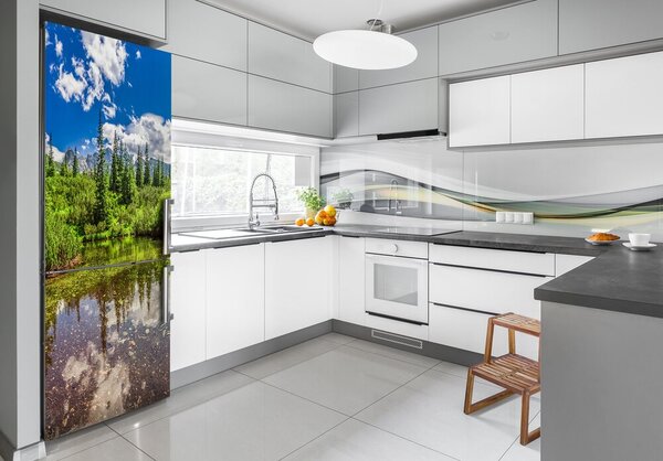 Nálepka tapeta na ledničku Jezero v horách FridgeStick-70x190-f-99700033
