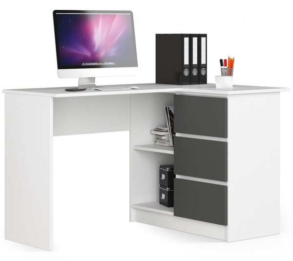 Avord Rohový psací stůl B16 124 cm pravý bílý/šedý