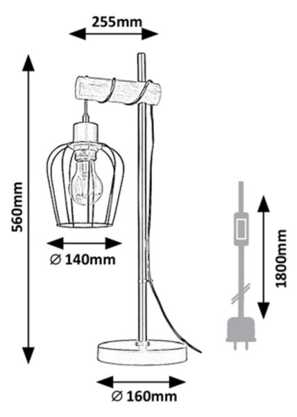 Rabalux FABIANO stolní lampa 1x40W | E27 - černá, světlé dřevo