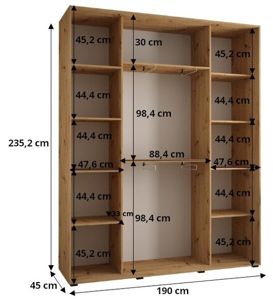 Šatní skříň ASIRI 1 - 190/45 cm, dub artisan / bílá / stříbrná