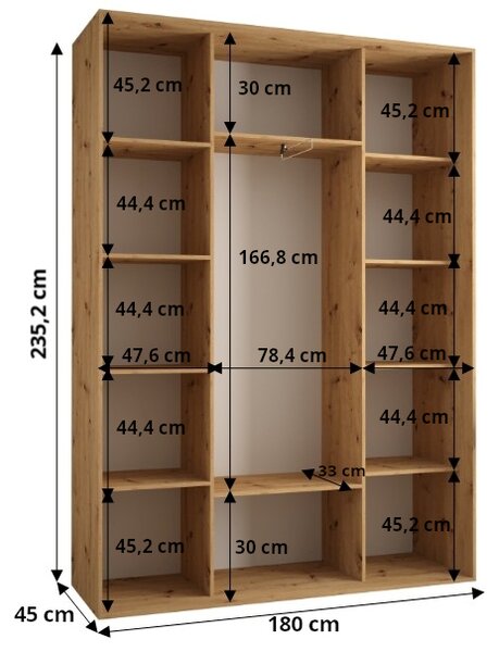 Šatní skříň INDIRA 9 - 180/45 cm, kašmír / stříbrná