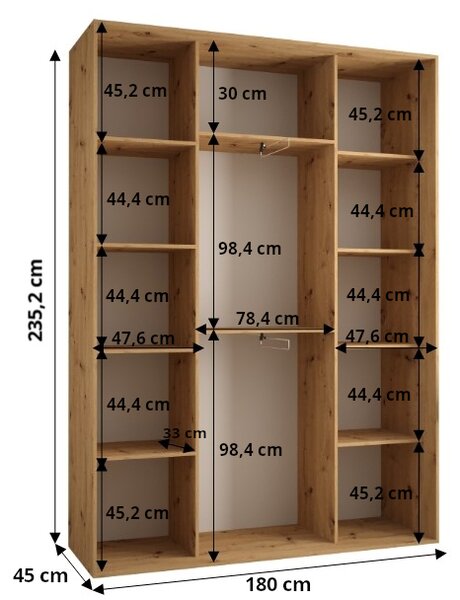 Šatní skříň INDIRA 9 - 180/45 cm, kašmír / stříbrná