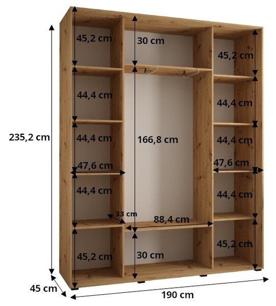 Šatní skříň ASIRI 1 - 190/45 cm, dub artisan / bílá / stříbrná