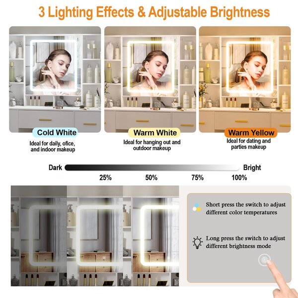 Toaletní stolek s LED zrcadlem - bílý - 7 zásuvek - vyrobený z MDF dřeva