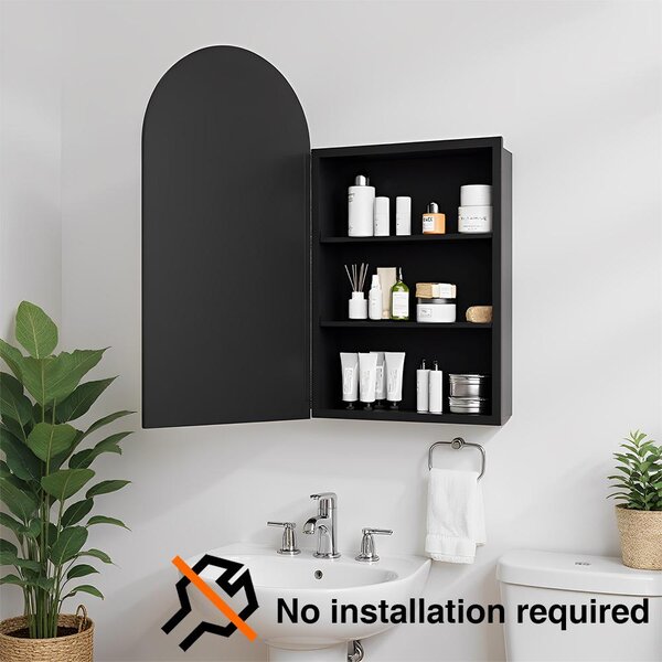 Zrcadlová skříňka do koupelny, zakřivený design, černá barva - nástěnný model se zrcadlovými dvířky - dřevo - moderní styl - úložná skříň