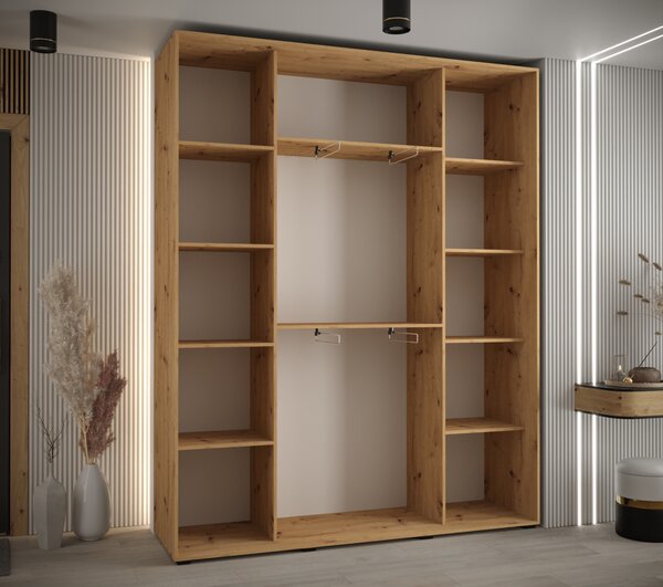 Šatní skříň ASIRI 1 - 190/45 cm, dub artisan / bílá / stříbrná