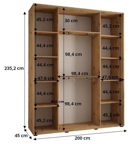 Šatní skříň FIDELIA 2 - 200/45 cm, bílá / bílá / černá
