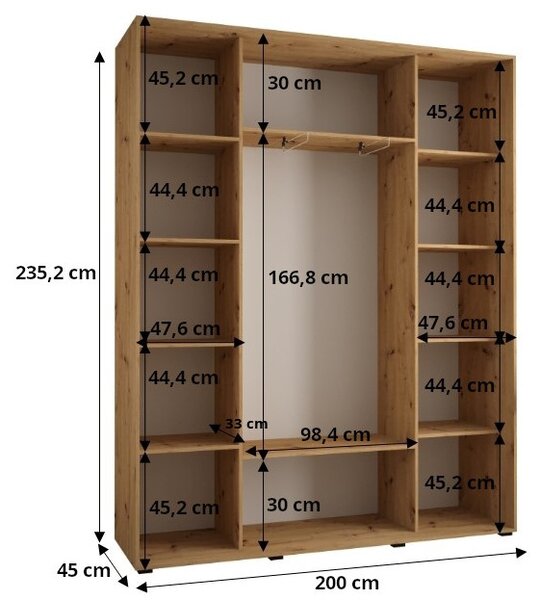 Šatní skříň FIDELIA 2 - 200/45 cm, bílá / bílá / černá