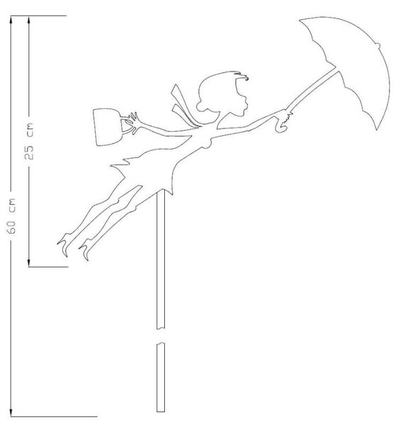 Zahradní kovový zápich corten Žena s deštníkem rezavá 60 cm