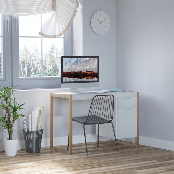 HOMCOM Počítačový stůl se zásuvkou a skříňkou, obdélníkové nohy, moderní styl, další dekorace 112,5x50x75,5 cm, bílý | Aosom