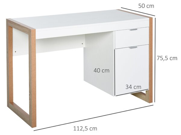 HOMCOM Počítačový stůl se zásuvkou a skříňkou, obdélníkové nohy, moderní styl, další dekorace 112,5x50x75,5 cm, bílý | Aosom