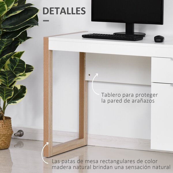 HOMCOM Počítačový stůl se zásuvkou a skříňkou, obdélníkové nohy, moderní styl, další dekorace 112,5x50x75,5 cm, bílý | Aosom