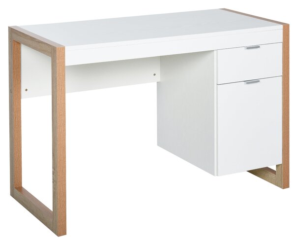 HOMCOM Počítačový stůl se zásuvkou a skříňkou, obdélníkové nohy, moderní styl, další dekorace 112,5x50x75,5 cm, bílý | Aosom