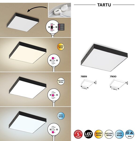 Rabalux LED venkovní stropní svítidlo TARTU 18W | 1800lm | 2800-6000K CCT | IP44 - černá
