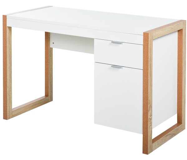 HOMCOM Počítačový stůl se zásuvkou a skříňkou, obdélníkové nohy, moderní styl, další dekorace 112,5x50x75,5 cm, bílý | Aosom