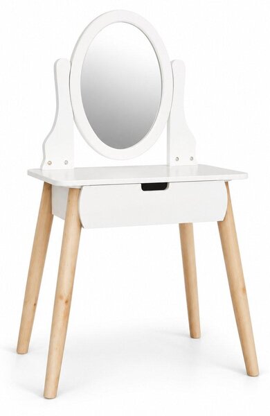Dětský toaletní stolek se zrcadlem a zásuvkou – bílý/přírodní – 55 x 109 x 30 cm – toaletní stolek do dětského pokoje