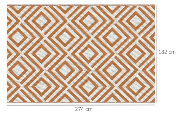 Outsunny Venkovní Koberec 182x274 cm Převrátitelný Koberec s Geometrickým Diamantovým Vzorem Voděodolný pro Terasu, Balkon, Patio, Kempování, Pláž Čer