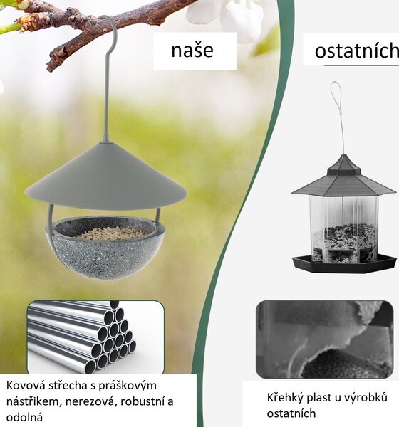 Ptačí krmítko závěsné, kovové, šedé GT4018