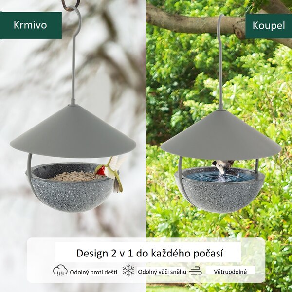Ptačí krmítko závěsné, kovové, šedé GT4018