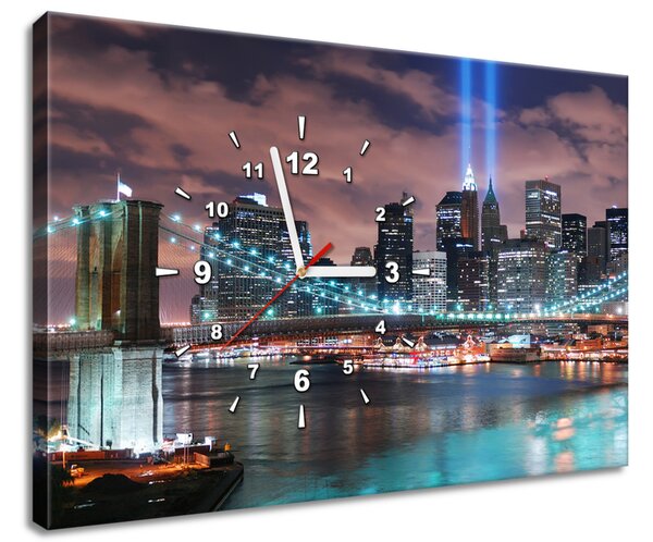 Obraz s hodinami Panorama Manhattanu Rozměry: 60 x 40 cm