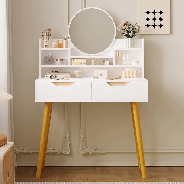 Moderní skandinávská toaletka se zrcadlem a velkou zásuvkou ve stylu loft
