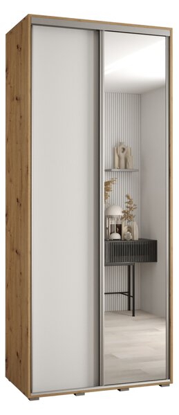 Šatní skříň YVONA 3 - 110/45 cm, dub artisan / bílá / stříbrná